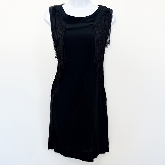 formal knee length black dress CD829 Size 6 Black Knee Length Fitted Glitter & Feather Embellished Cocktails Dress Formal Black Tie